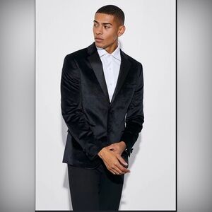 BoohooMAN Men's Black Velvet Tuxedo Blazer